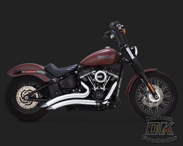 DK Custom V&H Big Radius 2-2 Full Exhaust for Harley M8 Softail - Chrome Vance & Hines Thunder Torque Slash Cut Heat Shields