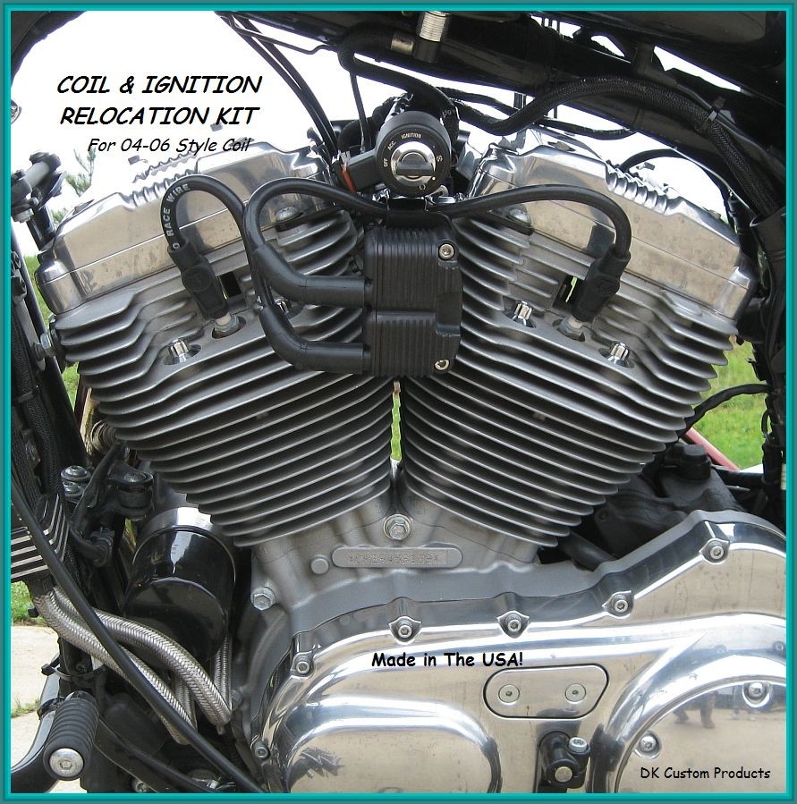 04-06 Coil and Ignition (Key) Relocation Kit DK Custom better air flow runs cooler Sportster Roadster 72 48  Nightster