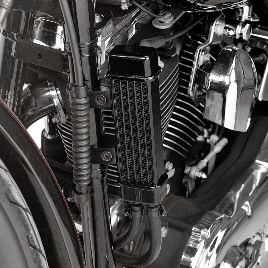 Slimline Oil Cooler System for Harley-Davidson Motorcycles DK Custom High Flow Performance Dyna Cooler Running Motor Jagg HD 10 row Black Softail Touring Trike Freewheeler Big Twin Evo Milwaukee Eight Sportster 