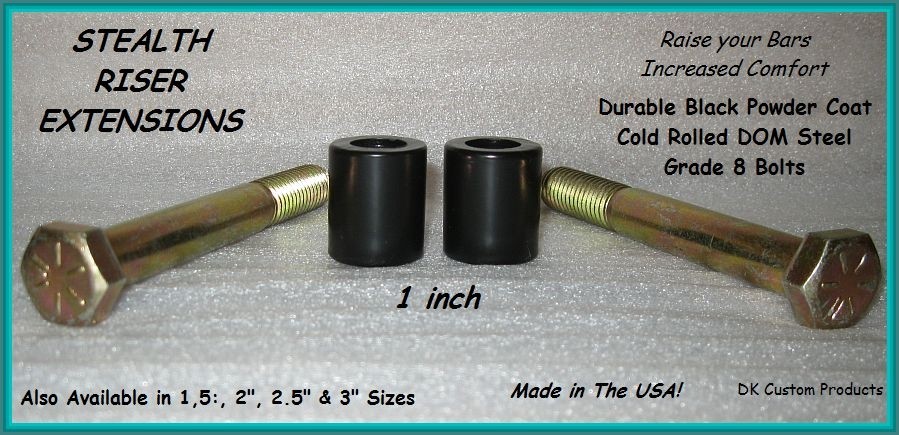 1 Inch Handlebar Riser Extensions Harley-Davidson Black Steel DK Custom Products Harley Davidson Raise Bars Dyna Softail Sportster Pull Back