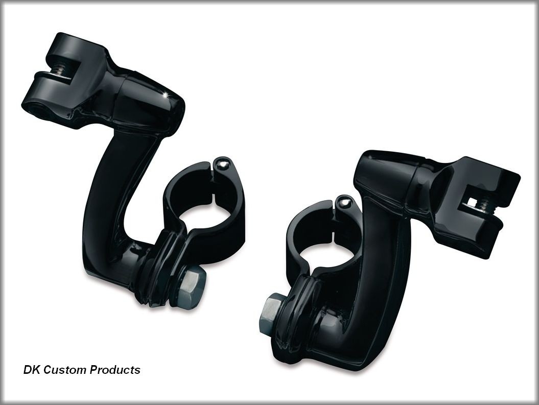 DK Custom Blacked-Out Adjustable Highway Peg Mounting Kit w/ Radiused Arms Harley Davidson Engine Guard - Crash Bar - Frame  Harley-Davidson