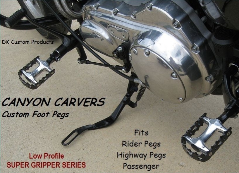 DK Custom Canyon Carver Trap FOOTPEGS Harley-Davidson Motorcycles Sportsters-Dynas-Softails-V-Rod's Super gripper Series Improve Lean Angle Adjustable