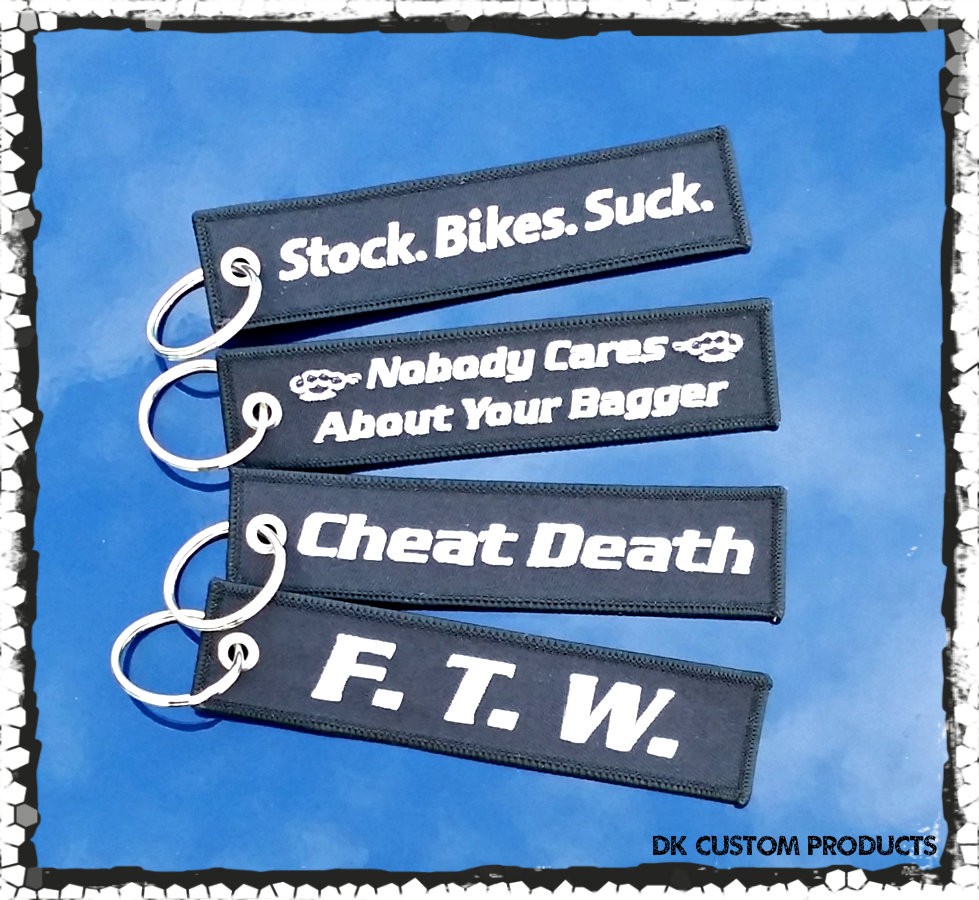 Harley DK Custom Assortment Cheat Death Key tag chain Ring FTW Stock Bikes Suck Remove before flight - Patches - Motorcycle 