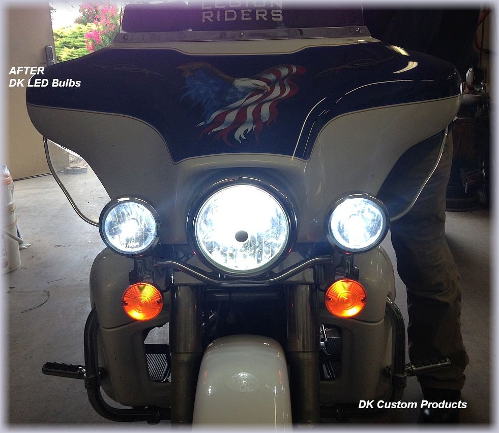 DK Custom Harley Touring Softail Trike Dyna Sportster LED Headlight Bulb