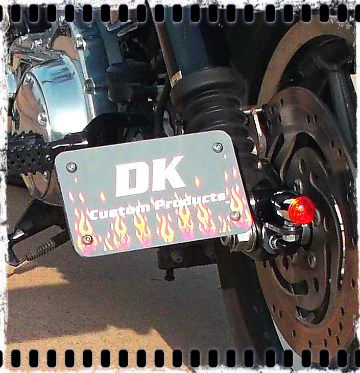 DK Custom License Plate Bracket  - Horizontal Mount Tail Light Harley Sportster Dyna Softail left OR right side