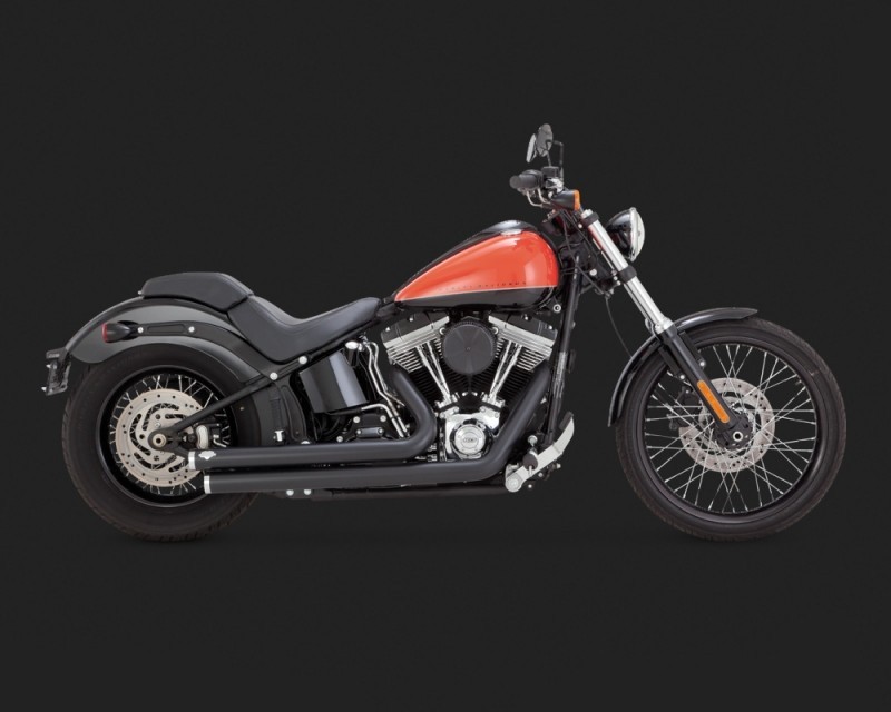 DK Custom V&H Big Shots Staggered for Harley Softail - Black Vance & Hines Thunder Torque Twin Slash Heat Shields