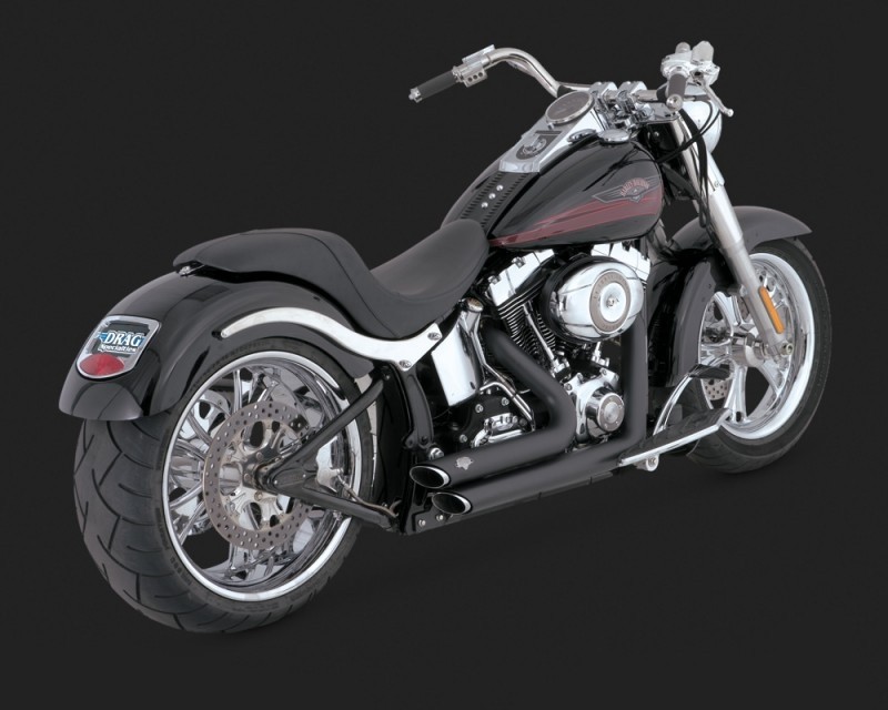 DK Custom V&H Short Shots Staggered Exhaust for Harley Softail - Black Softails Vance & Hines Thunder Torque 