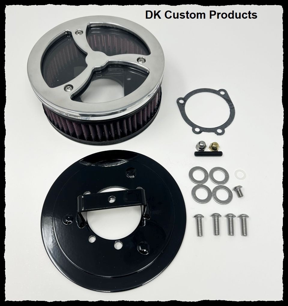 Polished Aluminum Cyclone Complete HiFlow 587 Air Cleaner Harley Sportster DK Custom Harley Davidson DK Custom Outlaw Sportster Freewheeler Sportster Tri Glide Kury Kuryakyn Stage I High Flow M8 SE Heavy Breather
