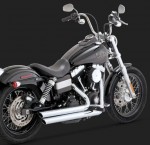 DK Custom V&H Big Shots Staggered for Harley Dyna - Chrome Power Chamber Cross-Over Vance & Hines