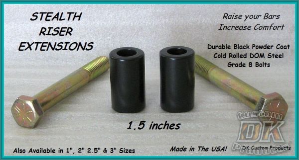 1.5” Handlebar Riser Extensions Harley-Davidson Black Steel DK Custom Products Harley Davidson Raise Bars Dyna Softail Sportster Pull Back