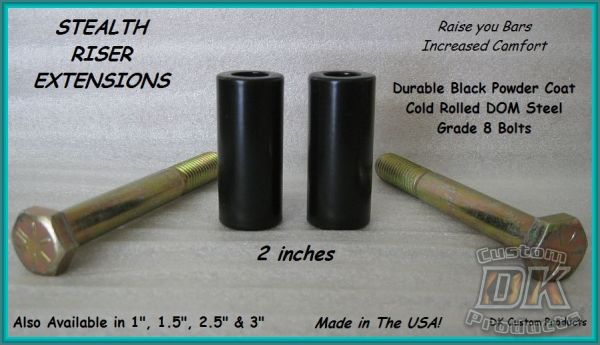 2 Inch Handlebar Riser Extensions Harley-Davidson Black Steel DK Custom Products Harley Davidson Raise Bars Dyna Softail Sportster Pull Back