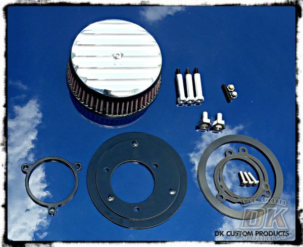 Polished Finned Complete HiFlow 606 Air Cleaner Harley M8 DK Custom Milwaukee-Eight Maximum Power High Flow Harley Davidson performance air cleaner 606 intake kit K&N EBS External Breather System Stage I