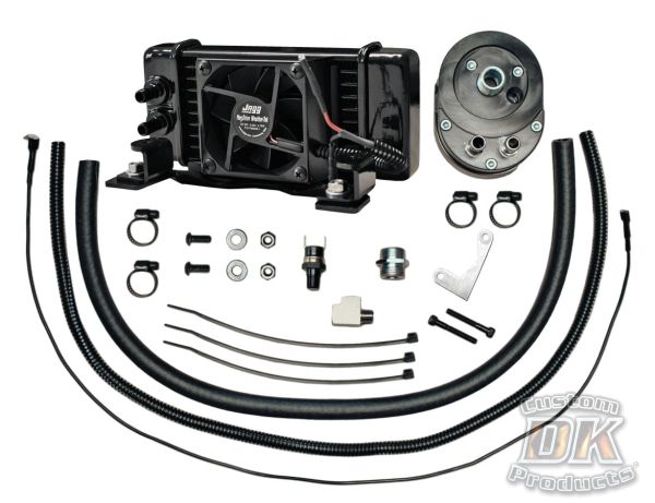 Fan Assisted LowMount Oil Cooler System  Harley Touring Models Harley-Davidson Motorcycles DK Custom High Flow Performance Softail Touring Trike Freewheeler Big Twin Evo Milwaukee Eight Sportster  Cooler Running Motor Jagg HD Black 