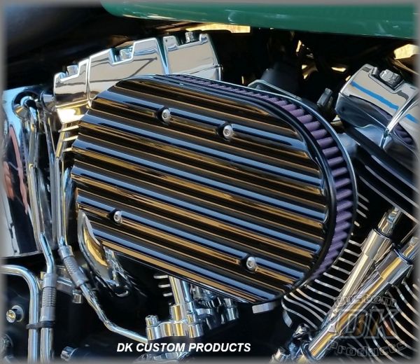 Black Finned Cover for DK Custom Harley Stage I IV Sportster Dyna Softail Bagger Trike 828 Outlaw High Flow HiFlow Air Cleaner Twin Cam M8 