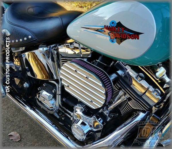 Polished Finned Cover for DK Custom Harley Stage I IV Sportster Dyna Softail Bagger Trike 828 Outlaw High Flow HiFlow Air Cleaner Twin Cam M8 