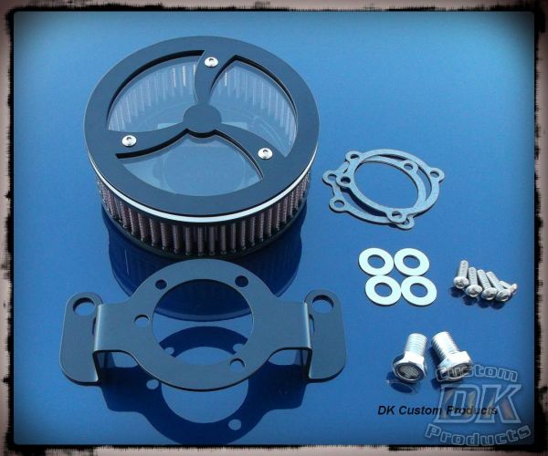 Black Cyclone HiFlow 587 Air Cleaner System - Transparent Cover  DK Custom Harley Davidson Outlaw Air Cleaner Systems Complete EBS High Flow M-8 Milwaukee-Eight Softail Twin Cam Dyna  Touring Trike Freewheeler  Big Twin Stage I TBW Throttle By Wire