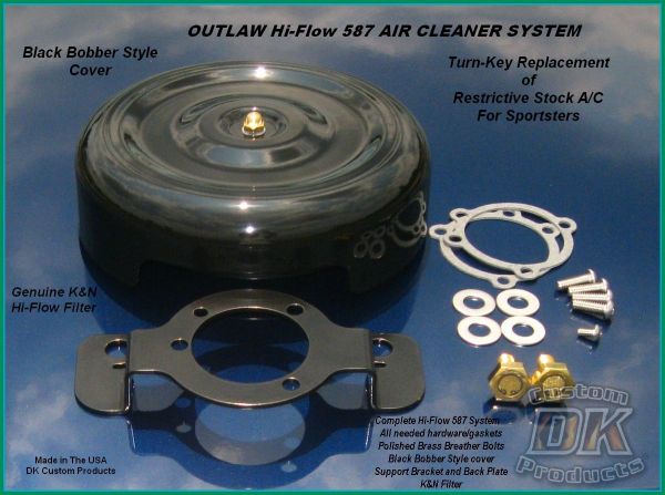 Complete Black Bobber HiFlow 587 Air Cleaner for Sportsters Sportster Harley Davidson High Flow Air cleaner DK Custom Nightster Iron 48 Custom Low SuperLow Bobber Stage I K&N EFI Carbureted Complete High Performance