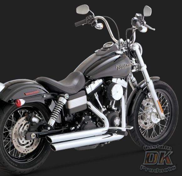 DK Custom V&H Big Shots Staggered for Harley Dyna - Chrome
