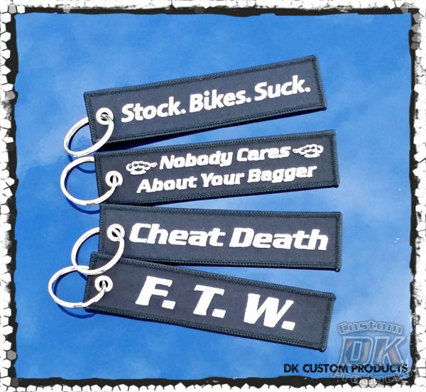 Harley DK Custom Assortment Cheat Death Key tag chain Ring FTW Stock Bikes Suck Remove before flight - Patches - Motorcycle 