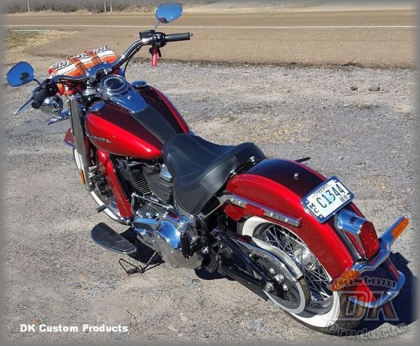 DK Custom Harley Laydown Curved License Plate Relocation Sportster Dyna Softail M8 Low Profile