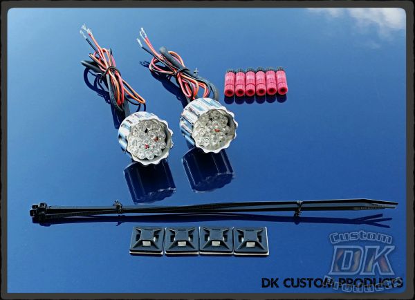 DK Custom Billet 22LR Polished Black Running Lights Turn Signal Bright LED Universal Fitment Harley Sportster Dyna