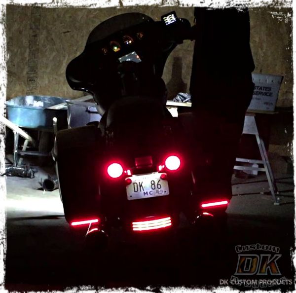 DK Custom Stealth Saddlebag LED Run-Brake-Turn Lights Touring Bagger Universal Fitment Heritage Custom Dynamics SEE & BE SEEN