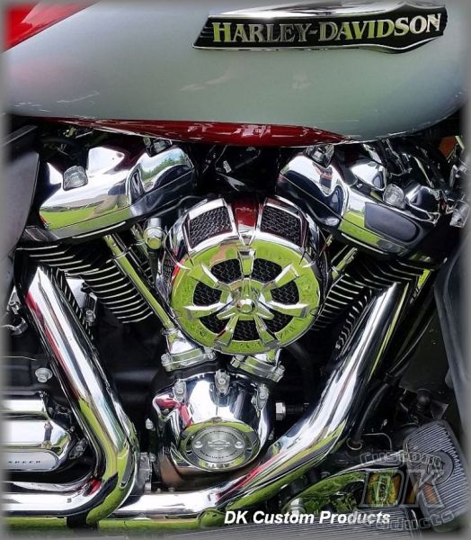 Chrome 7 Spoke HiFlow 606 Air Cleaner Sys. Harley Milwaukee-Eight DK Custom Milwaukee-Eight Maximum Power High Flow Harley Davidson performance air cleaner 606 intake kit K&N EBS External Breather System Stage I Outlaw