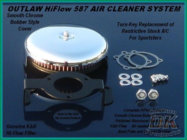 Complete Smooth Chrome HiFlow 606 Air Cleaner for Sportsters DK Custom Nightster Iron 48 48 High Flow Harley Davidson Custom Low SuperLow naked performance air cleaner 606 intake kit Ness Big Sucker K&N EBS External Breather System Carbureted EFI Stage I