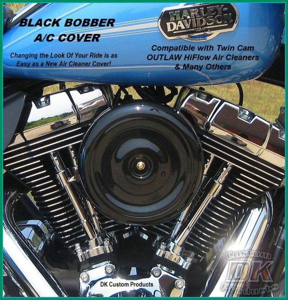 Black Bobber Cover Face Plate Harley Davidson 606 587 425 aluminum polished chrome Big Sucker Pro-Billet Made in USA contrast cut sano black High Performance air cleaner system Sportster Big Twin Evo DK Custom Outlaw Air Cleaner Interchangeable Face Plate