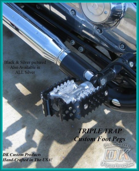 DK Custom Triple Trap FOOTPEGS Harley-Davidson Motorcycles Sportsters-Dynas-Softails-V-Rod's Super gripper Series Improve Lean Angle Adjustable