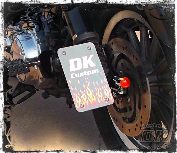 DK Custom Products Harley Sportster Dyna Softail License Plate Relocation Bracket 22LR LED Tail Light Brake