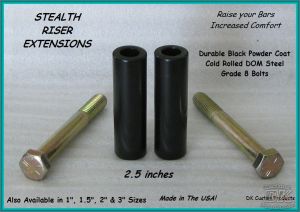 2.5” Handlebar Riser Extensions Harley-Davidson Black Steel DK Custom Products Harley Davidson Raise Bars Dyna Softail Sportster Pull Back