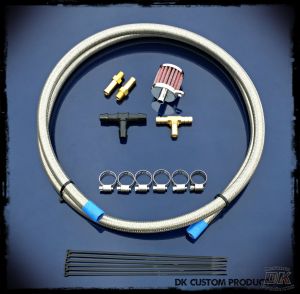 DIY Head Breather System w/ Braided Stainless Steel Hose Harley Touring Softail Dyna Sportster DK Custom Harley Davidson High Flow EBS Outlaw M-8 Milwaukee-Eight Stage I Trike Tri Glide Freewheeler Big Twin Evo Sportster