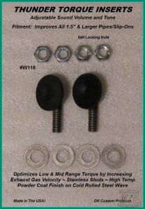 DK Custom Thunder Torque Inserts Increase Torque & give Flexibility in sound volume increasing inertial scavenging reducing engine pumping losses, increasing exhaust gas velocity Harley Davidson