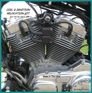 04-06 Coil and Ignition (Key) Relocation Kit DK Custom better air flow runs cooler Sportster Roadster 72 48 Nightster