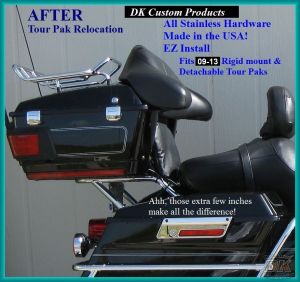 DK Custom Tour-Pak Relocator Relocation Harley Touring Bagger Relocate Passenger Comfort