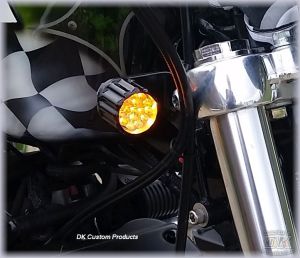 DK Custom Billet 22LR Polished Black Running Lights Turn Signal Bright LED Universal Fitment Harley Sportster Dyna