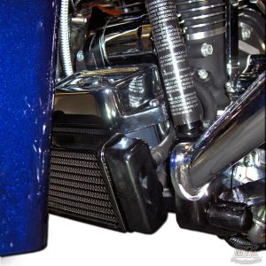 LowMount Oil Cooler System HarleyTouring Models 1984-2008 Harley-Davidson Motorcycles DK Custom High Flow Performance Softail Touring Trike Freewheeler Big Twin Evo Milwaukee Eight Sportster Cooler Running Motor Jagg HD Black