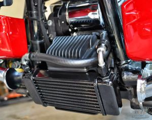 LowMount Oil Cooler System for HarleyTouring Models 2009-Up Harley-Davidson Motorcycles DK Custom High Flow Performance Softail Touring Trike Freewheeler Big Twin Evo Milwaukee Eight Sportster Cooler Running Motor Jagg HD Black