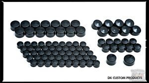 DK Custom Black Murdered Cap Covers for OEM Bolts - Harley Twin Cam & Sportster Kuryakyn Harley Davidson Hot Toppers Kool Caps