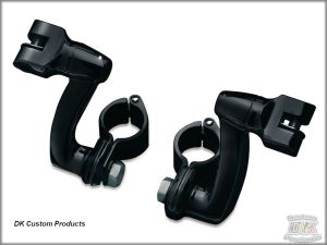 DK Custom Blacked-Out Adjustable Highway Peg Mounting Kit w/ Radiused Arms Harley Davidson Engine Guard - Crash Bar - Frame Harley-Davidson