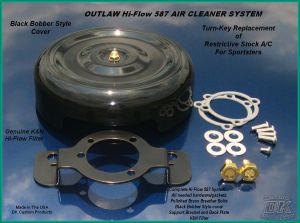Complete Black Bobber HiFlow 587 Air Cleaner for Sportsters Sportster Harley Davidson High Flow Air cleaner DK Custom Nightster Iron 48 Custom Low SuperLow Bobber Stage I K&N EFI Carbureted Complete High Performance