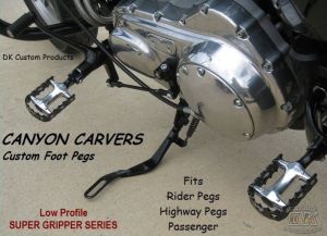 DK Custom Canyon Carver Trap FOOTPEGS Harley-Davidson Motorcycles Sportsters-Dynas-Softails-V-Rod's Super gripper Series Improve Lean Angle Adjustable