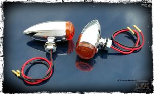 Chrome Streamliner Bullet Front Turn Signal & Marker Lights DK Custom Products Harley-Davidson Universal fit for 12 volt motorcycles SEE & BE SEEN