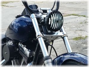 DK Custom Black Headlight Grille Grill Bezel Sportster Dyna OS Harley deep cut billet aluminum old skool school Rough Crafts