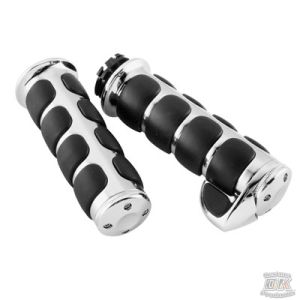 DK Custom CHROME ISO GRIPS Cushioned Grip ~ Dampens Vibration Fits All Harley Models 1982-Up Kuryakyn Sportster Dyna Softail Touring Trikes Tri-Glide Bagger