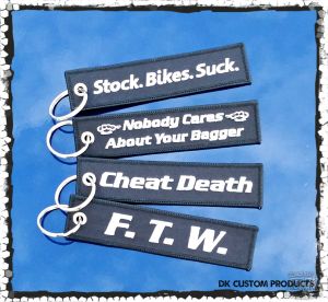 Harley DK Custom Assortment Cheat Death Key tag chain Ring FTW Stock Bikes Suck Remove before flight - Patches - Motorcycle