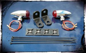 Chrome Streamliner Bullet Rear Turn Signal & Marker Lights Relocation Kit DK Custom Products Harley-Davidson Universal fit for 12 volt motorcycles SEE & BE SEEN
