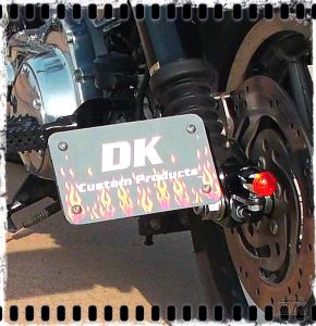 DK Custom License Plate Bracket - Horizontal Mount Tail Light Harley Sportster Dyna Softail left OR right side