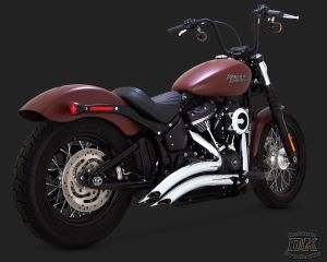 DK Custom V&H Big Radius 2-2 Full Exhaust for Harley M8 Softail - Chrome Vance & Hines Thunder Torque Slash Cut Heat Shields